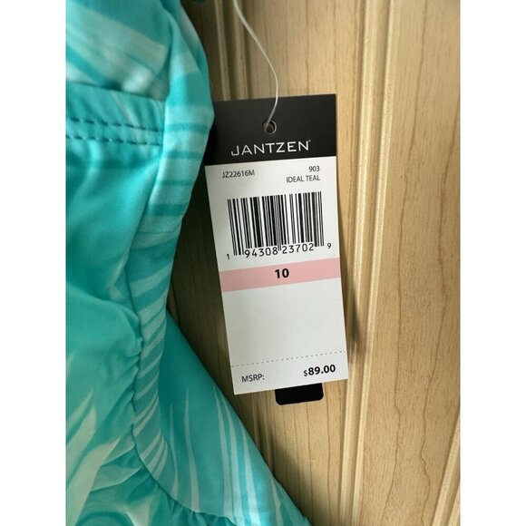 Jantzen Solid Surplice Maillot One- Piece Swimsuit Teal Palm Size 10 - Picture 4 of 9